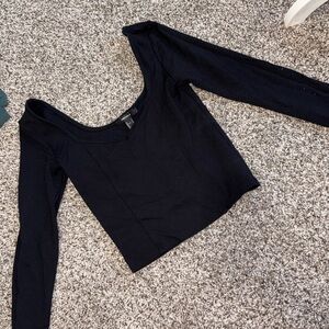 Black Long-Sleeve V Neck Top - Women